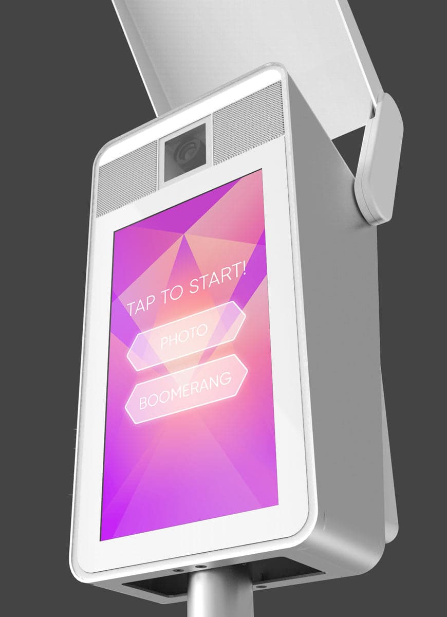 Booth screen showing a custom tap-to-start design