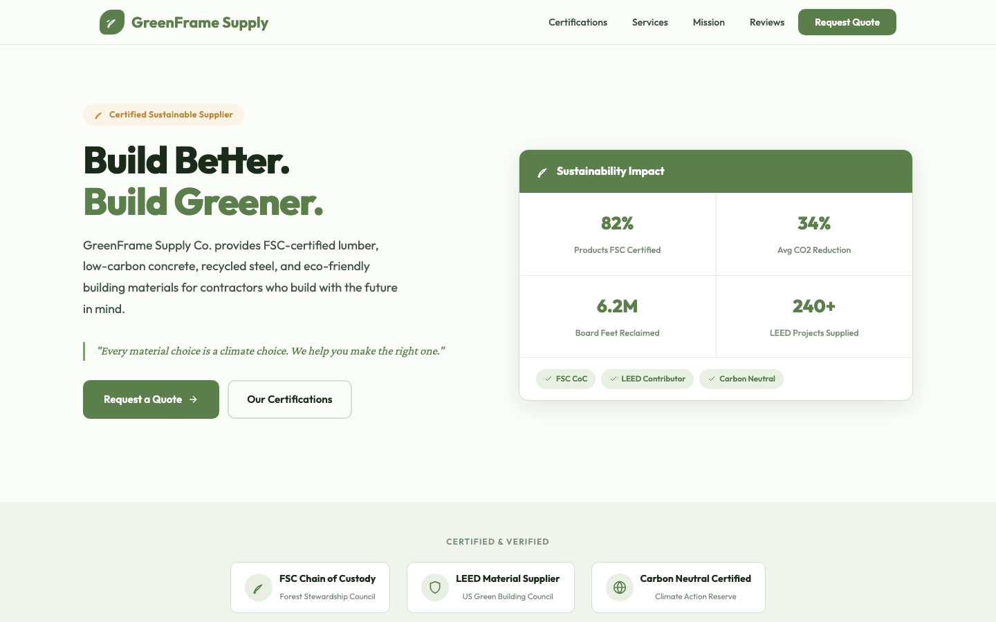 GreenFrame Supply Co. — Sustainable Building Materials