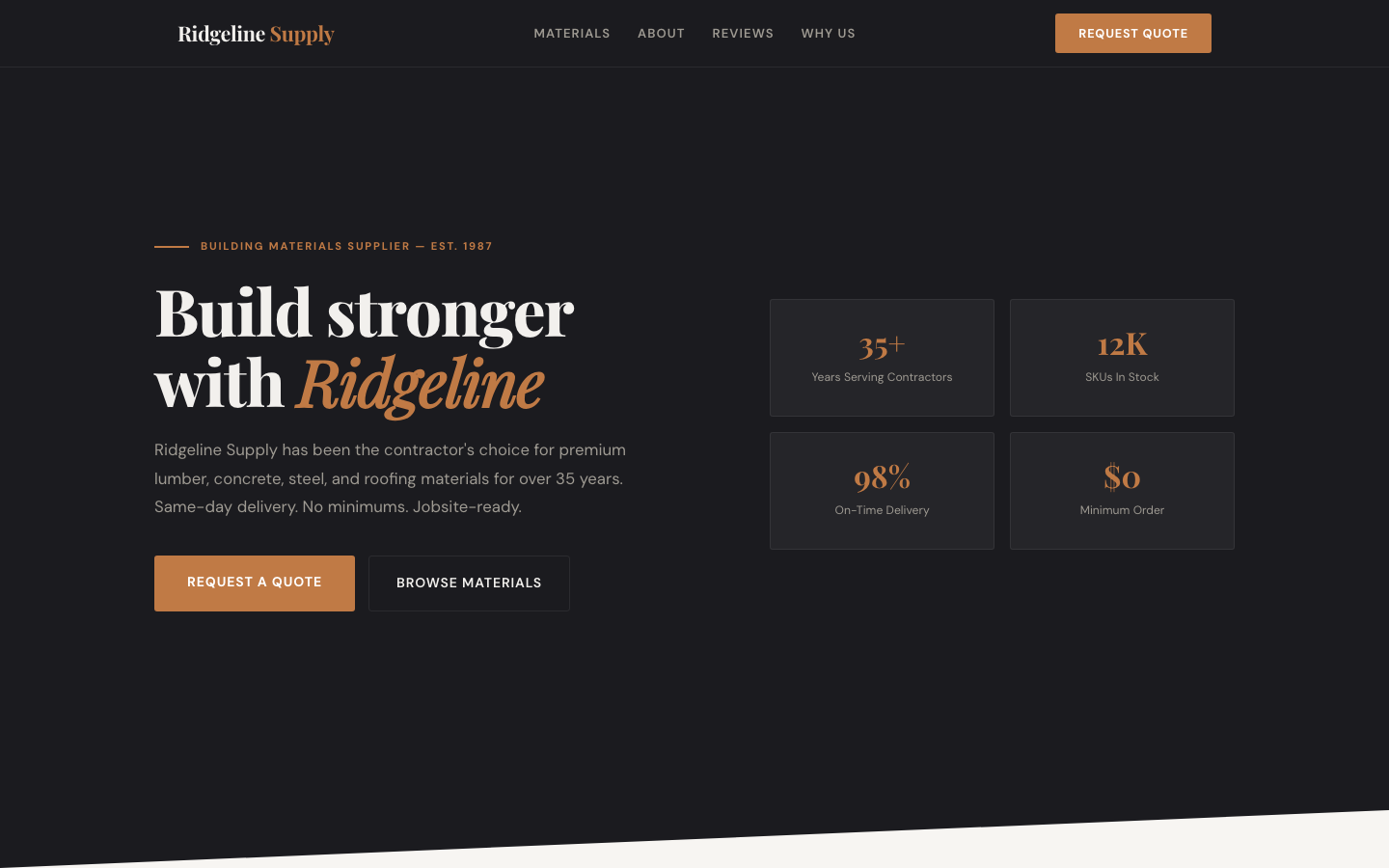 Ridgeline Supply Co. — Premium Building Materials