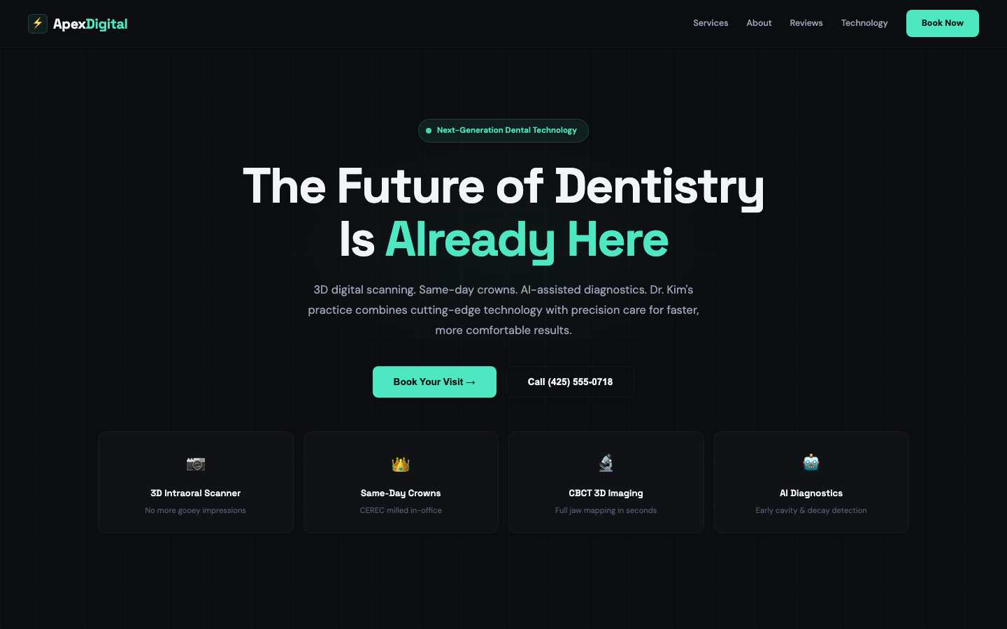 Apex Digital Dentistry — Tech-Forward Dark Charcoal + Mint