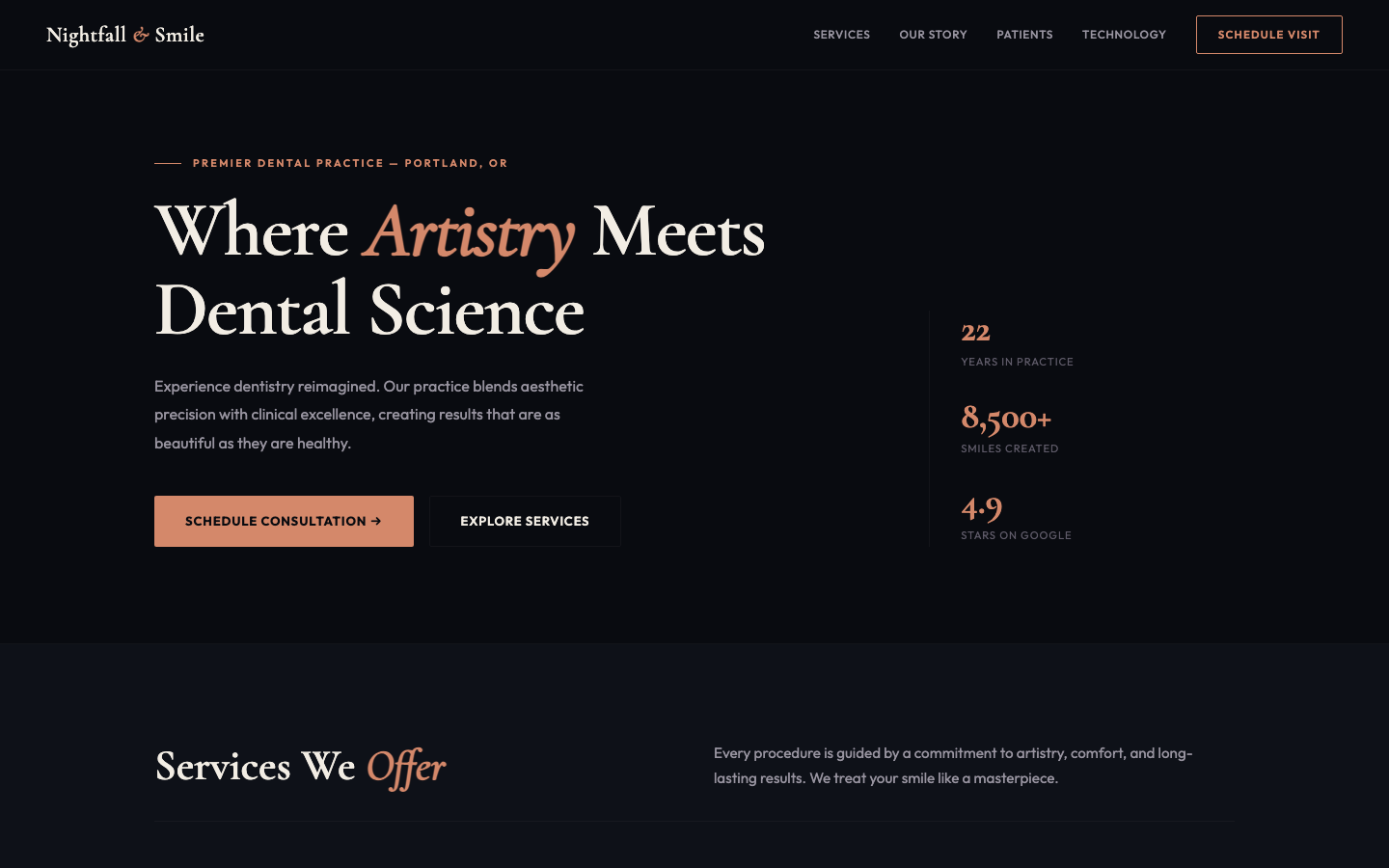 Nightfall Dentistry — Dark Midnight Editorial