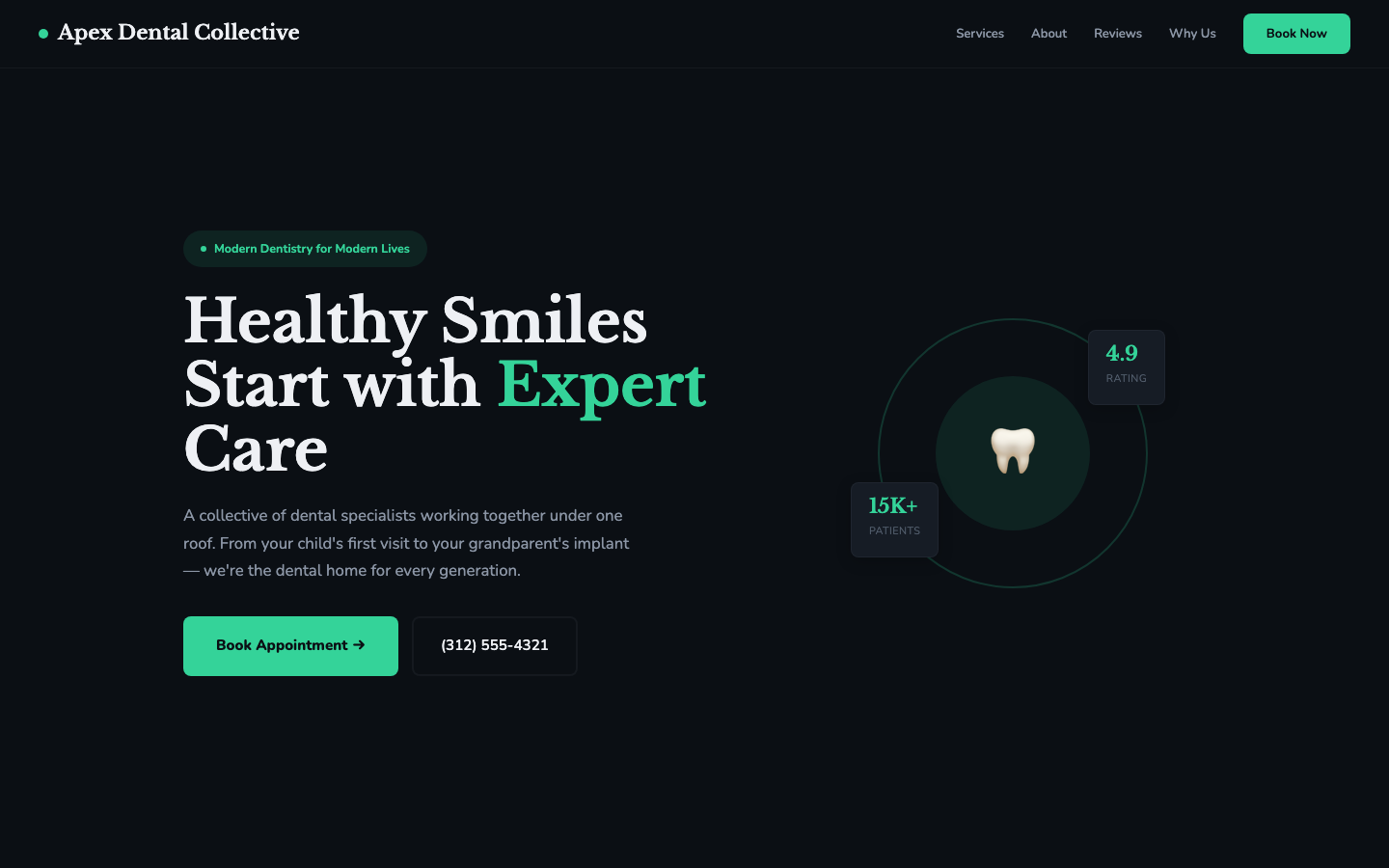 Apex Dental Collective — Dark Geometric Dental