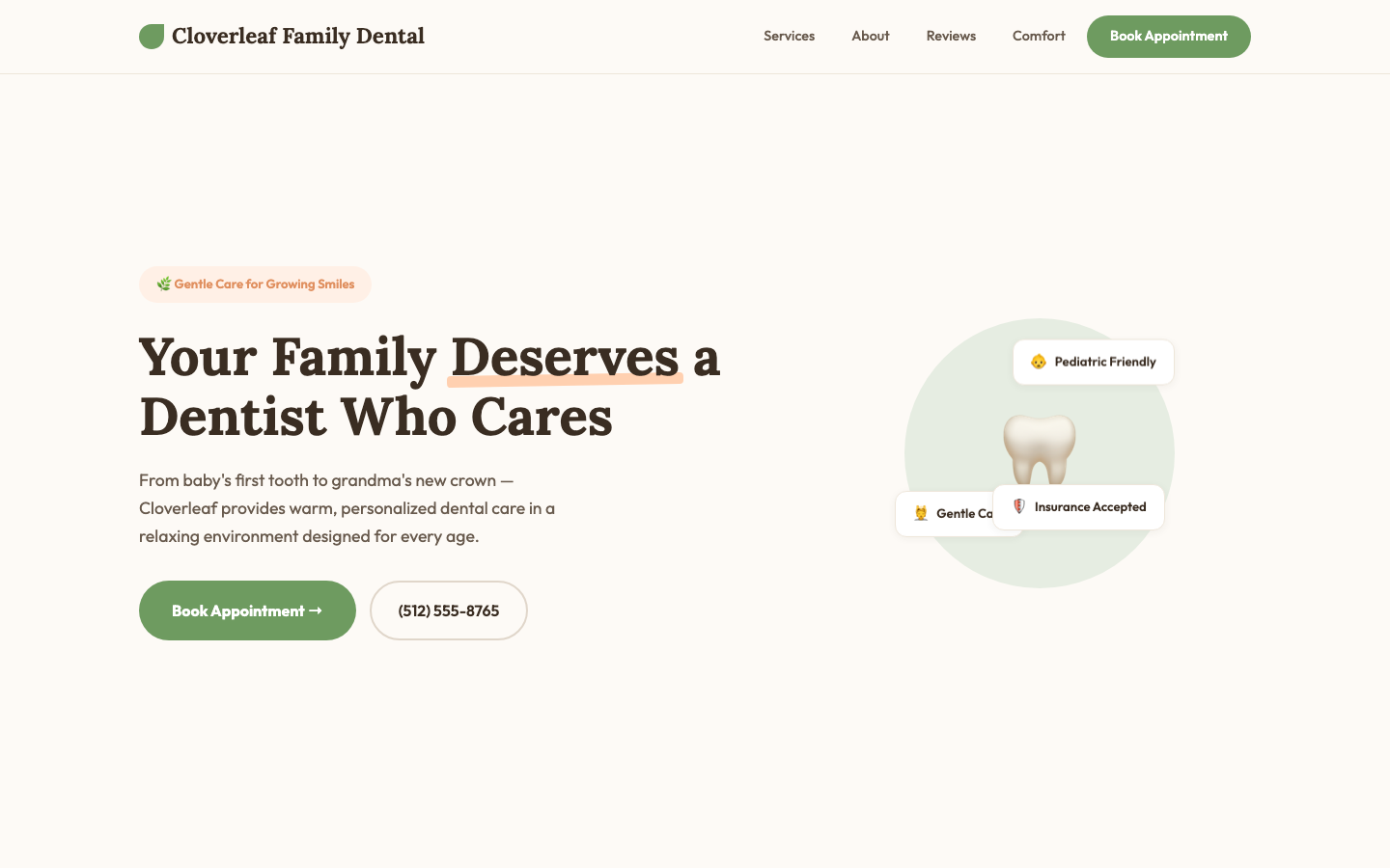 Cloverleaf Family Dental — Warm Organic Light