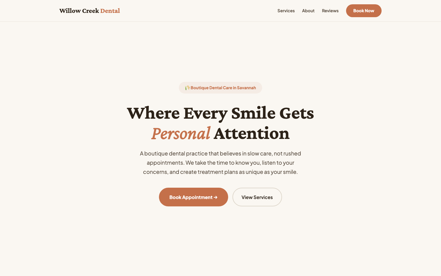 Willow Creek Dental — Earthy Warm Light