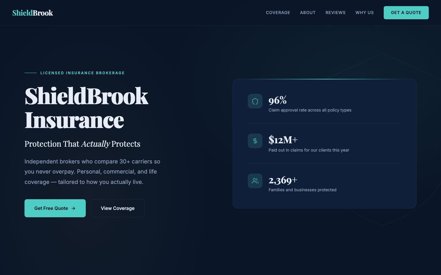 Insurance Brokerage — Editorial Dark