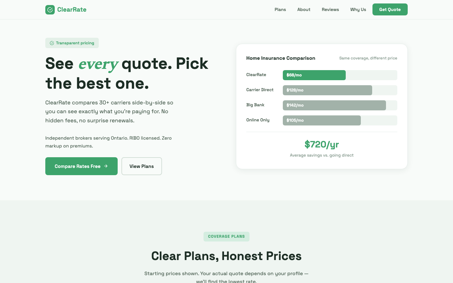 ClearRate Insurance — Transparent Pricing