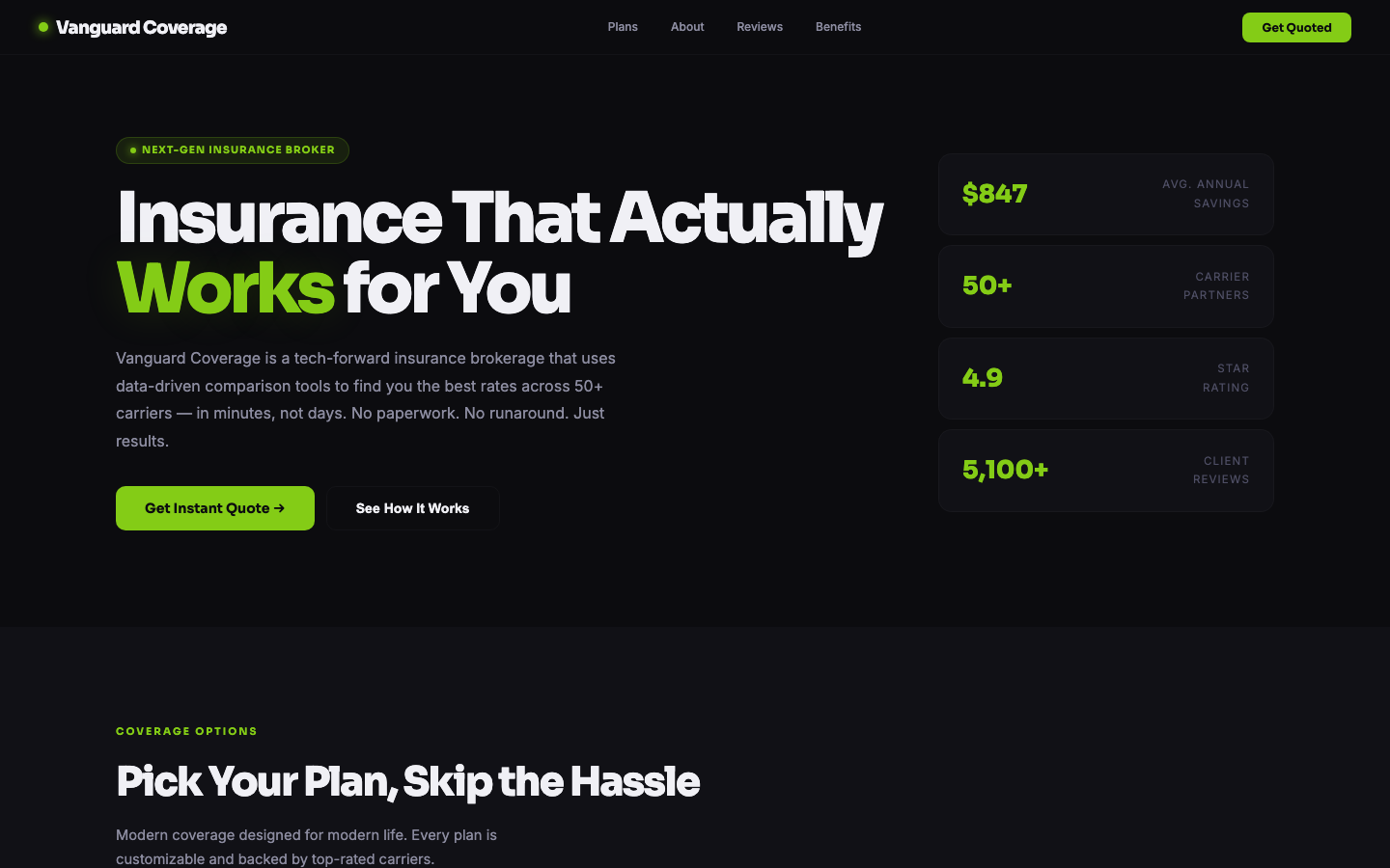 Insurance Brokerage — Neon Modern Dark