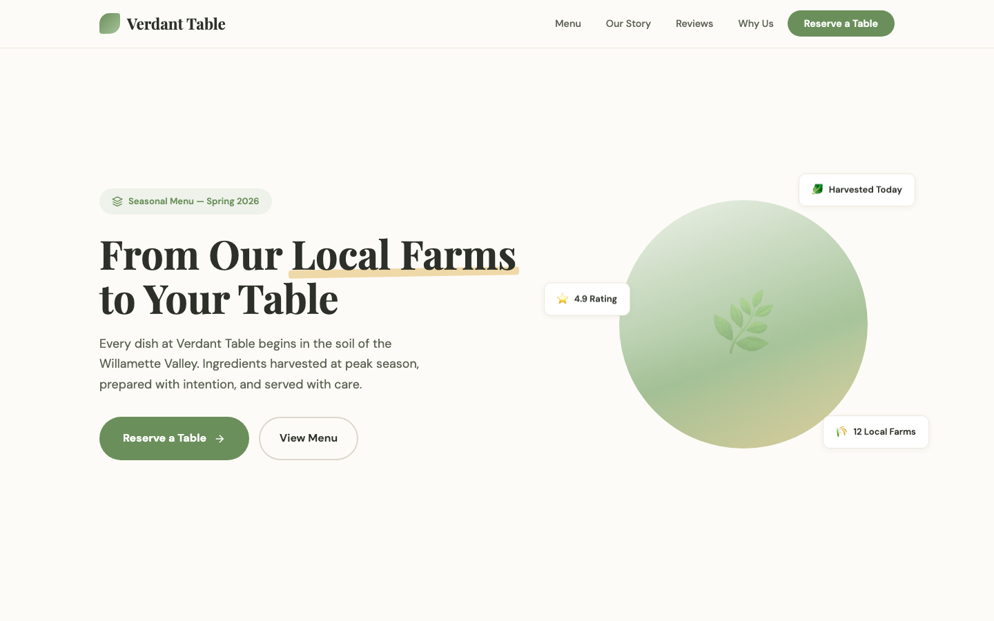 Verdant Table — Farm-to-Table Dining